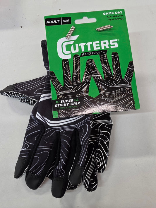 Cutters Game Day Receiver Gloves - Black S/M: Strap Closure, Silicone Material, Football Use