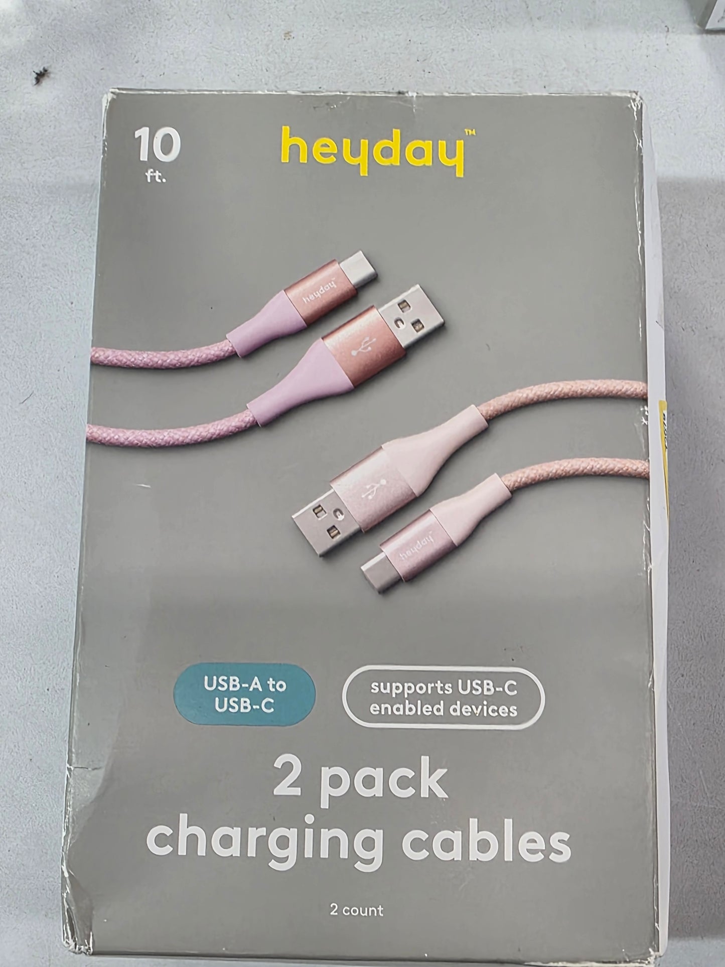 10ft USB-A to USB-C Braided Cable 2pk - heyday™ Bright Lilac & Cosmetic Pink -OPEN BOX