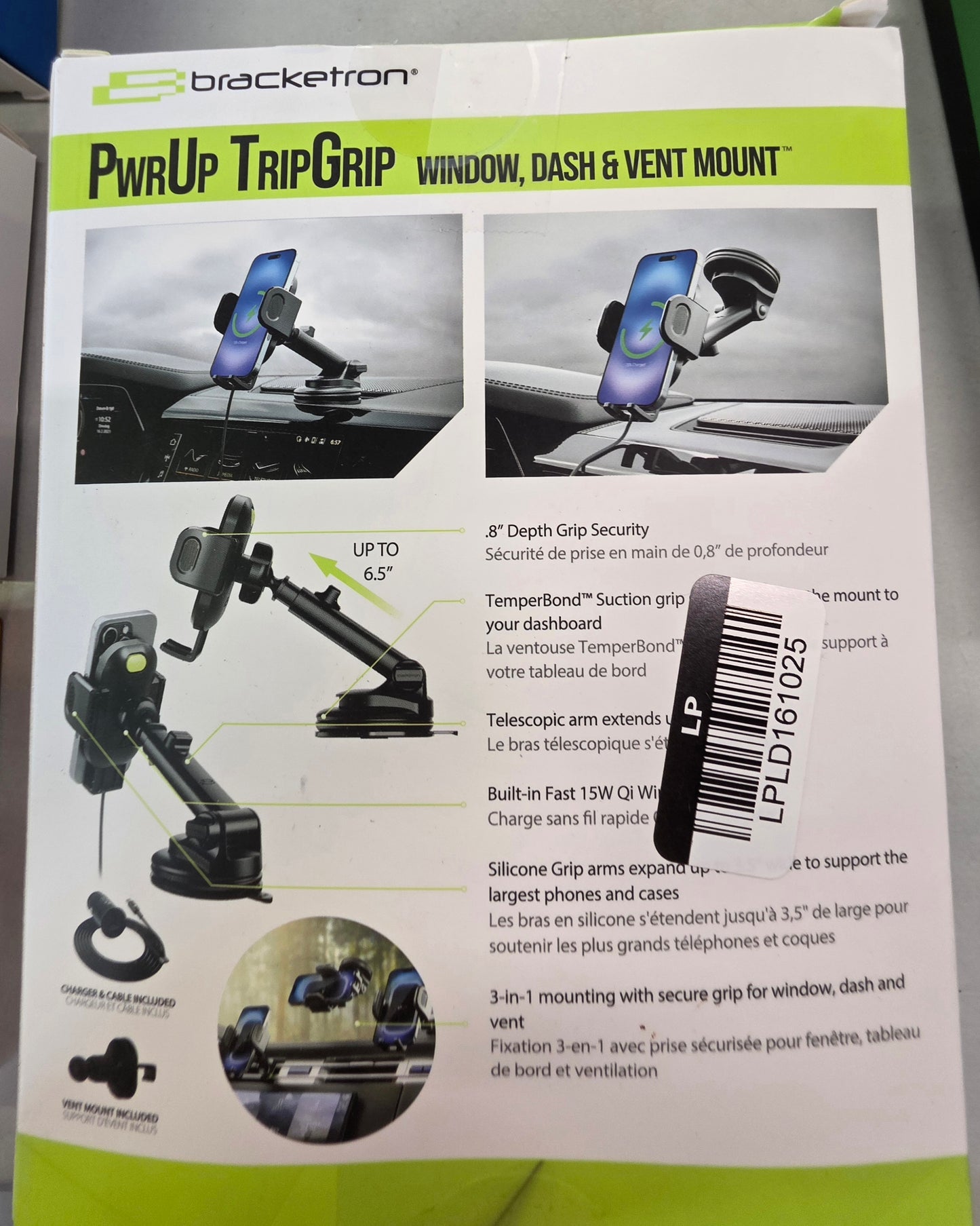 Bracketron PwrUp TripGrip Window/Dash Mount - Black