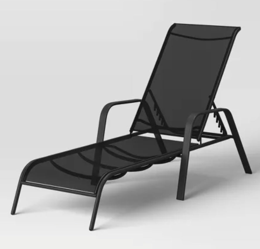 Sling Stacking Steel Outdoor Patio Chaise Lounge Black  - PICKUP ONLY