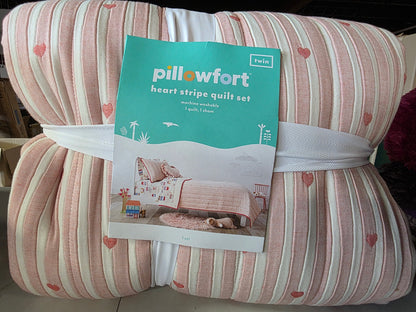Twin Heart Stripe Quilt Set