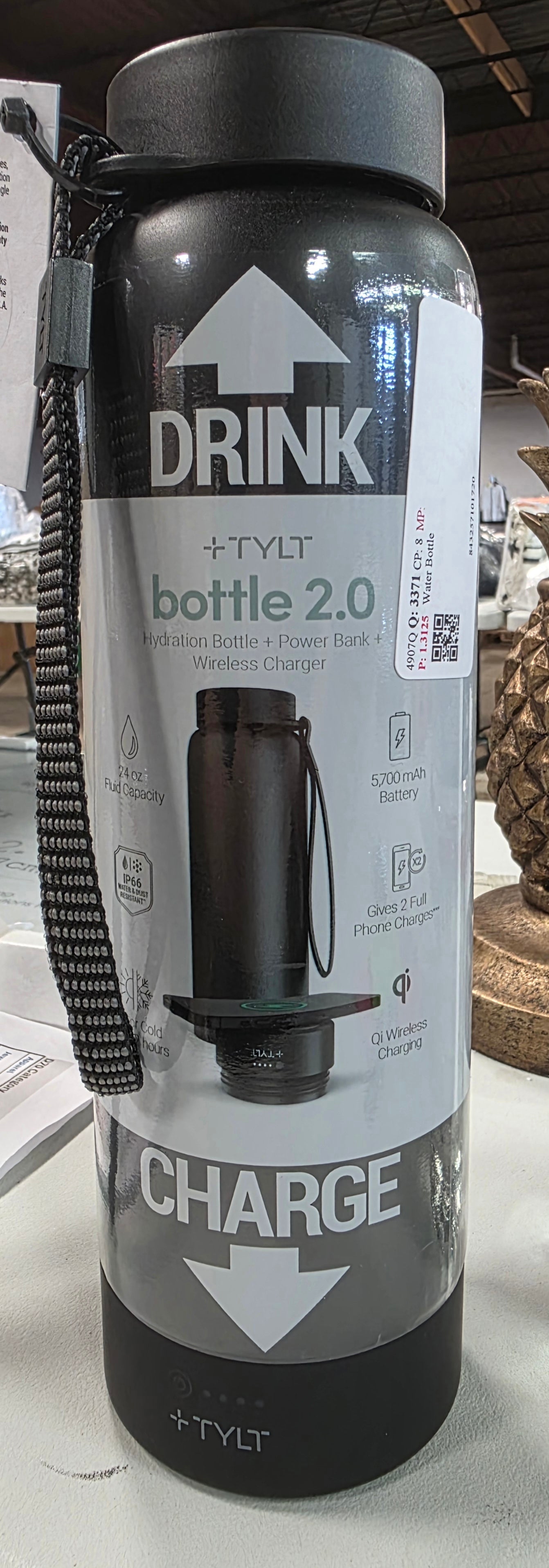 TYLT Power Bottle 2.0 24oz Stainless Steel Water Bottle with Magnetic Portable Power Bank