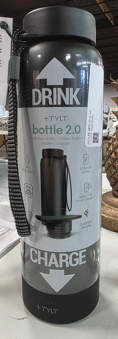 TYLT Power Bottle 2.0 24oz Stainless Steel Water Bottle with Magnetic Portable Power Bank