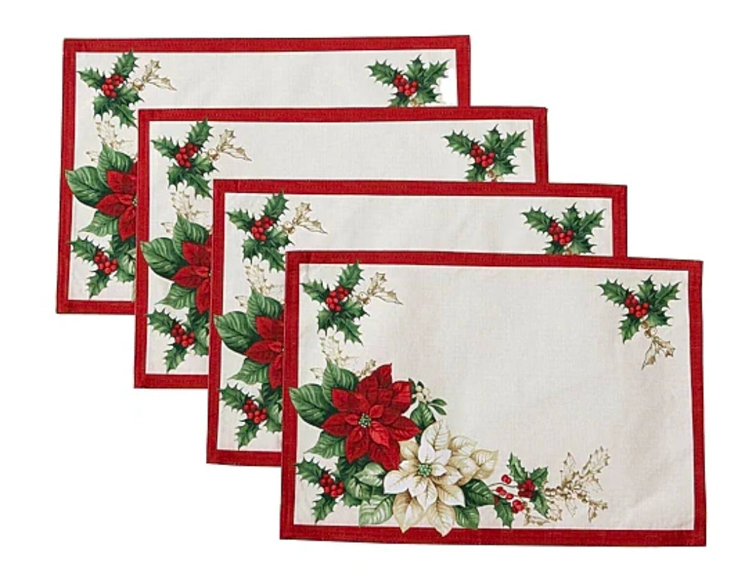 Presley Poinsettia - Red & White Poinsettia Set 4-pc. Placemat
