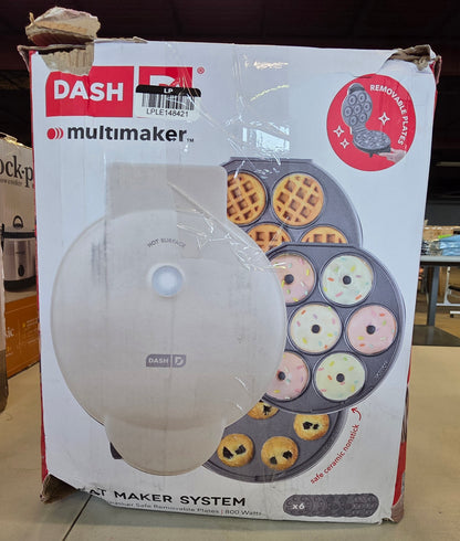 Dash MultiMaker Treat Maker System with Waffle Bite, Mini Donut, & Mini Cupcake Plates Cream: Nonstick, 7 Cavities, 800W