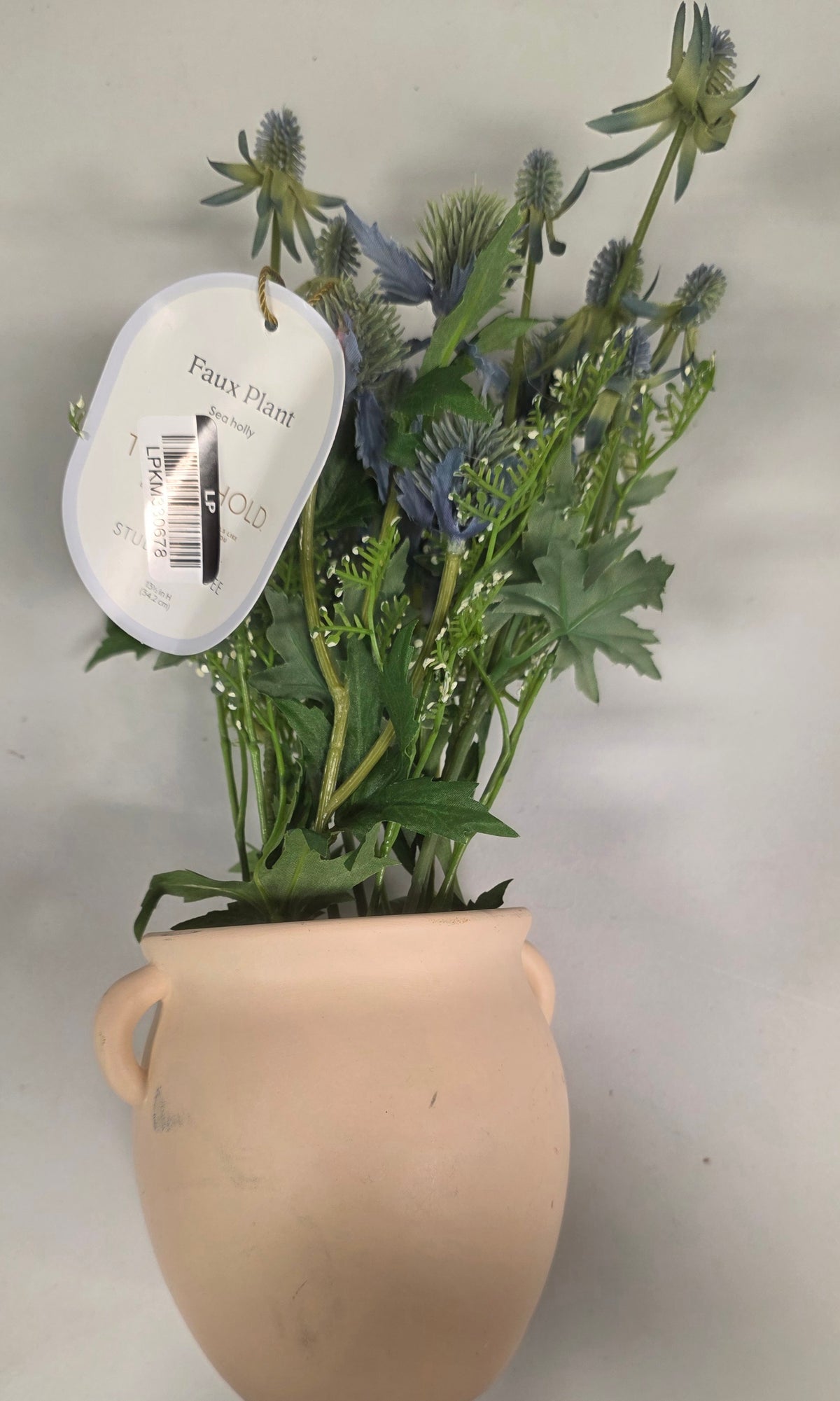 13.5" Artificial Potted Sea Holly tabletop plant