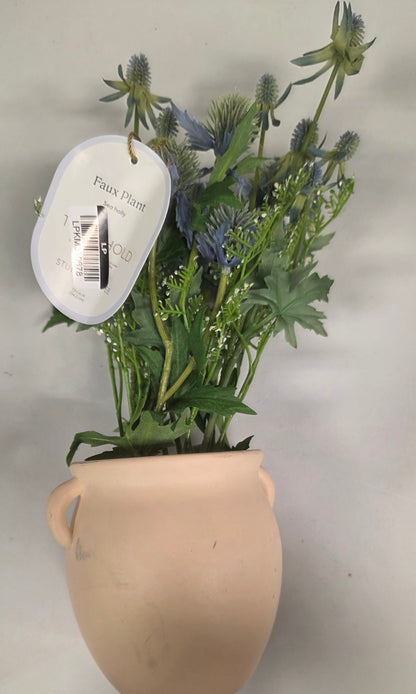 13.5" Artificial Potted Sea Holly tabletop plant