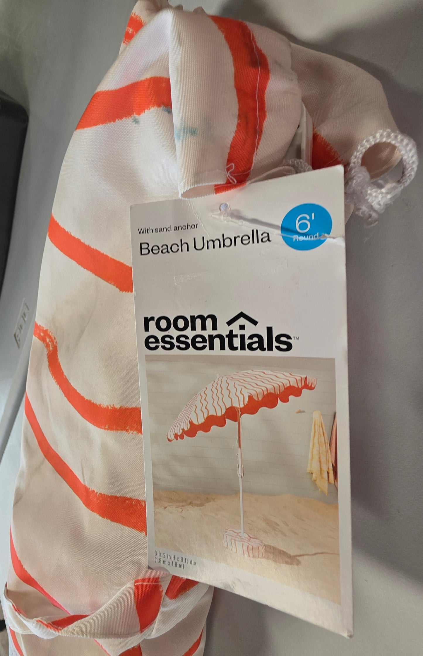 6' Round Striped Beach Umbrella Orange - Room Essentials™ PICKUP ONLY