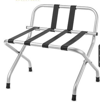 Whitmor Powder-Coated Metal Folding Luggage Rack with Backrest in Silver PICKUP ONLY