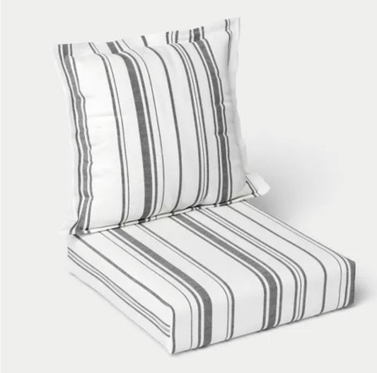 Woven Stripe Deep Seat Cushion 2 Pc Set Black/Ivory - Threshold™ PICKUP ONLY